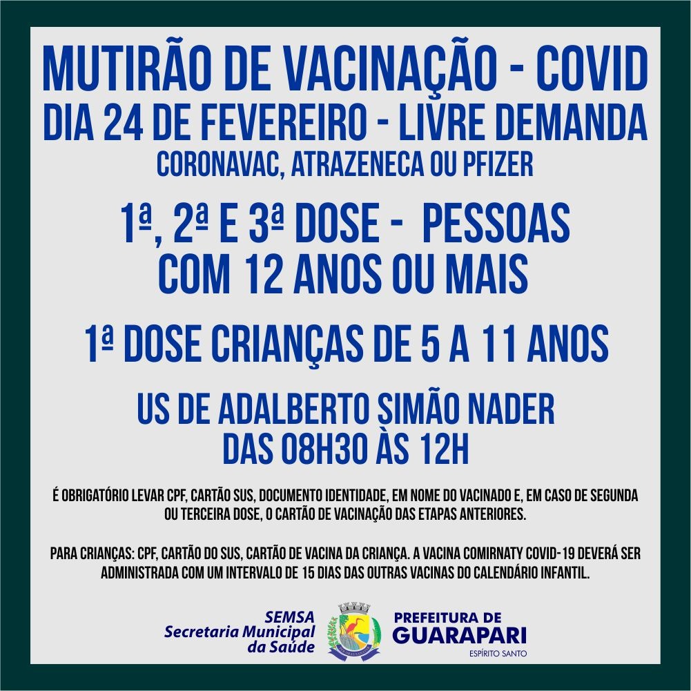 Prefeitura realiza mais um mutirão de vacinação Covid, na unidade de saúde do Adalberto Simão Nader 