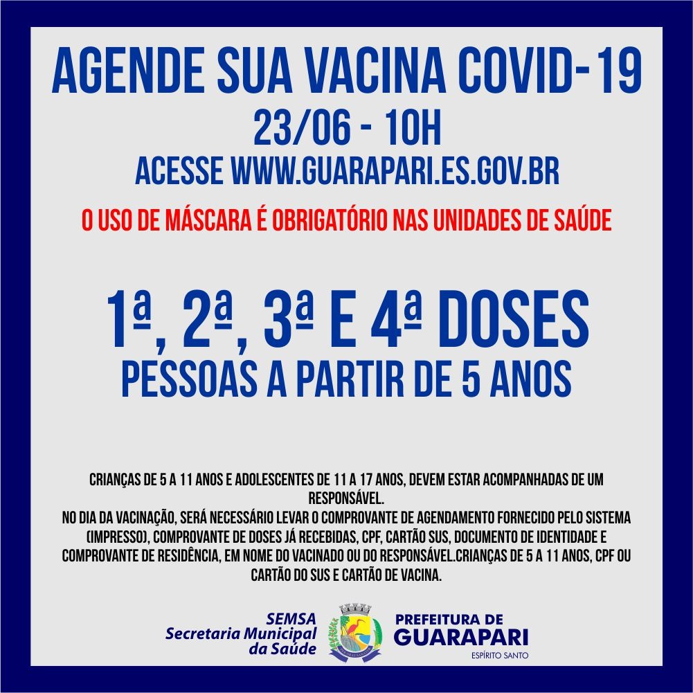 Prefeitura abre nesta quinta(23), o agendamento para vacinação Covid-19 