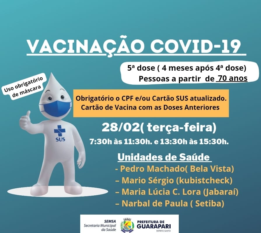 Prefeitura realiza mais uma Ação de Vacinação Covid, nesta terça-feira(28). 