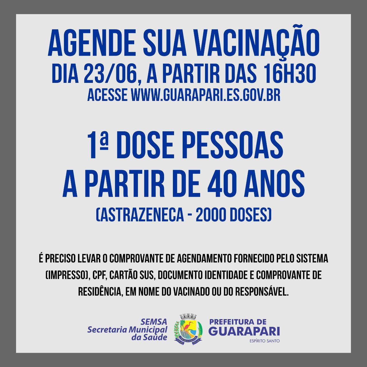 Guarapari realiza novo agendamento para pessoas acima de 40 anos