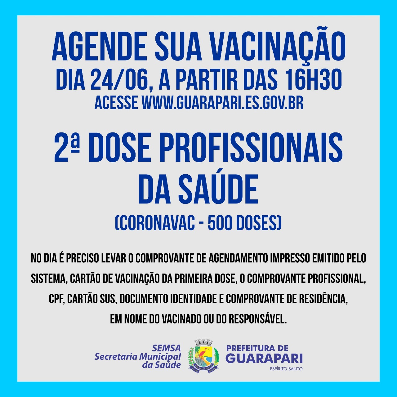 Prefeitura de Guarapari realiza agendamento para profissionais de saúde - Segunda dose Coronavac