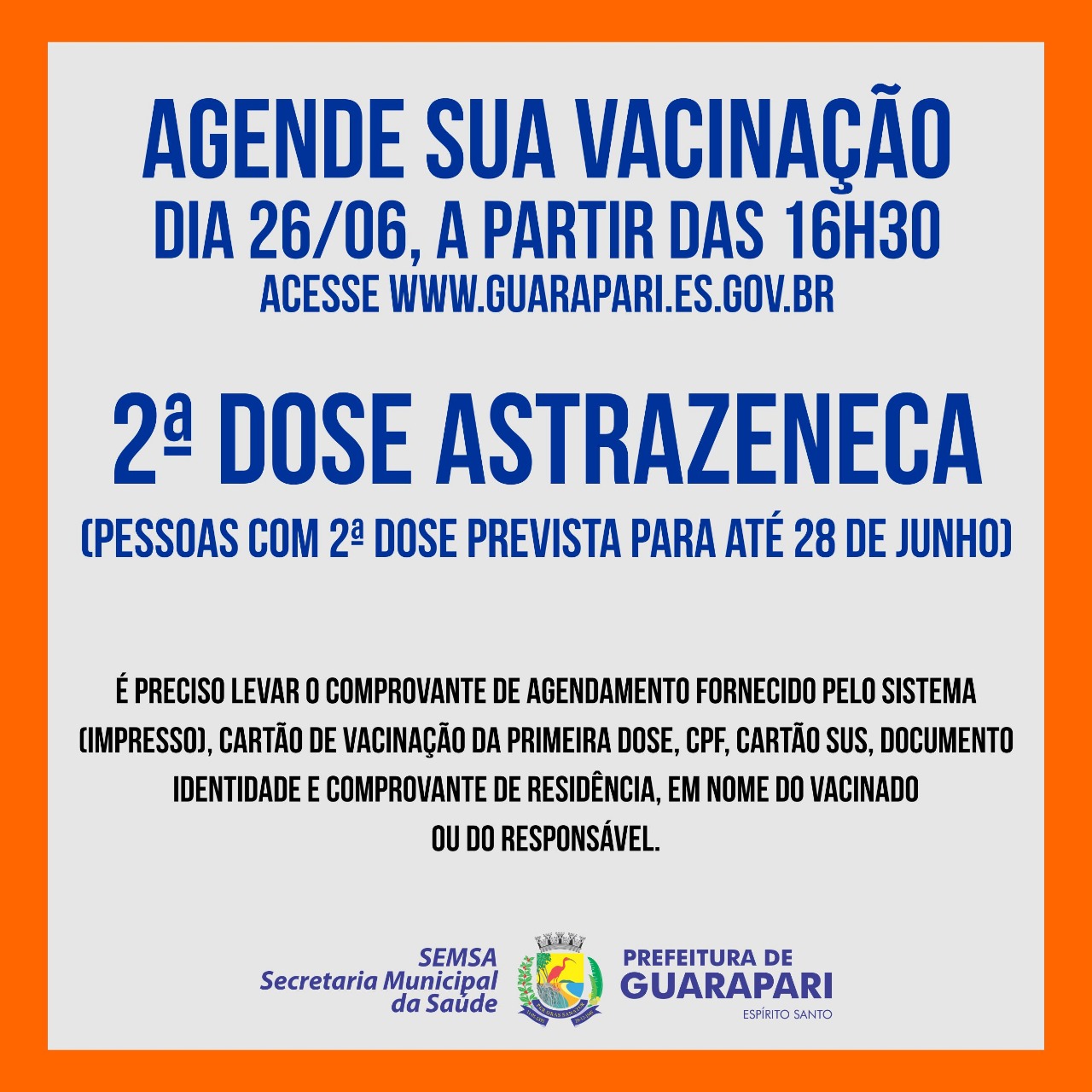 Guarapari abre agendamento para pessoas que precisam tomar a segunda dose da AstraZeneca