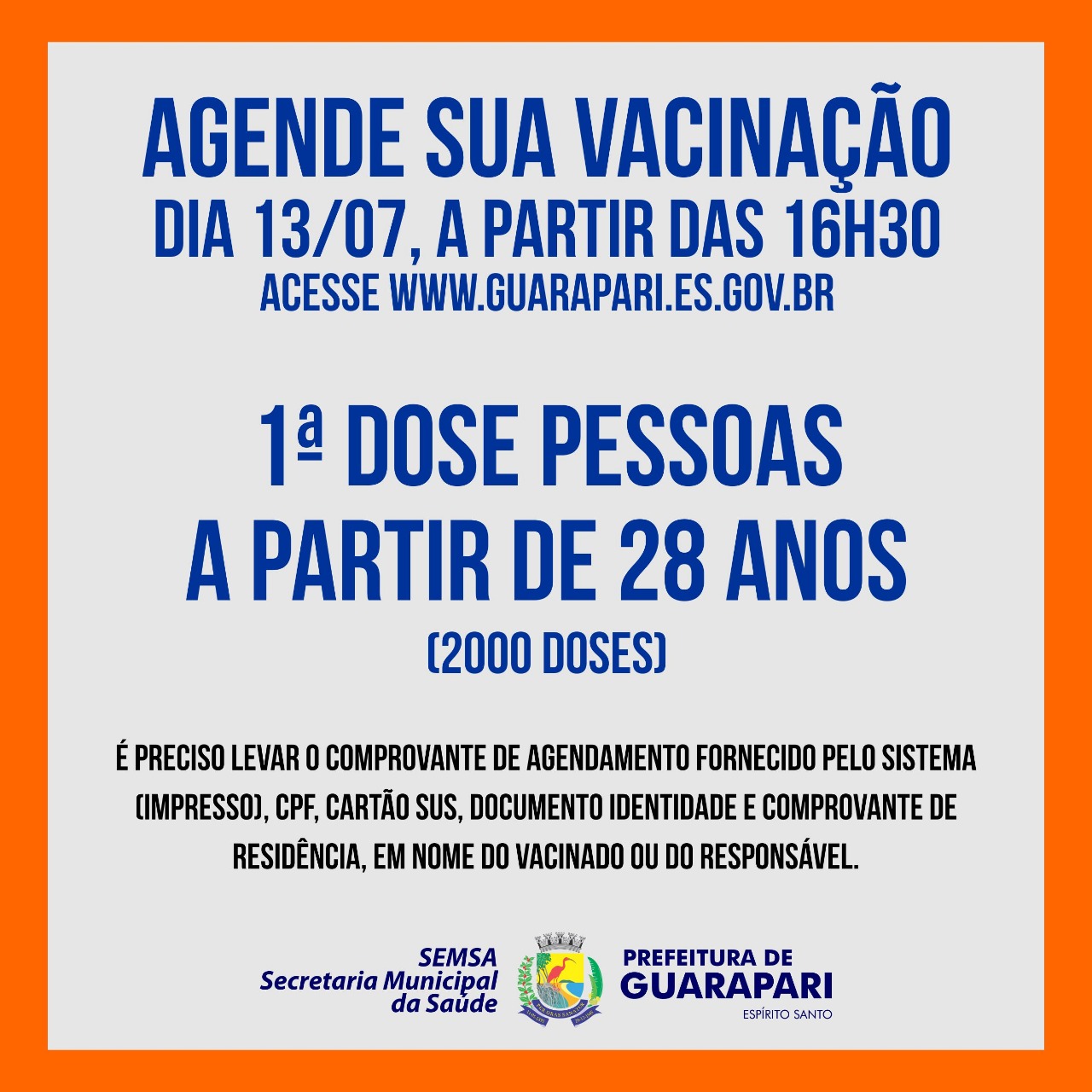 Guarapari abre primeiro agendamento para público acima de 28 anos