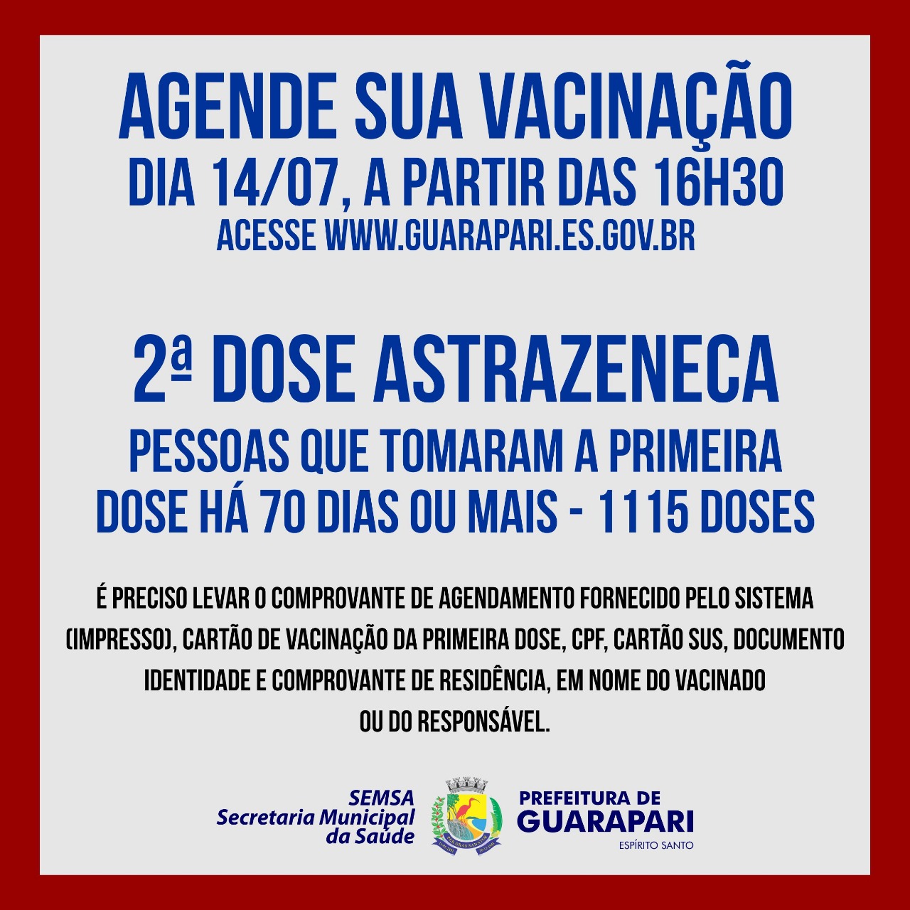 Prefeitura de Guarapari realiza agendamento para segunda dose de AstraZeneca