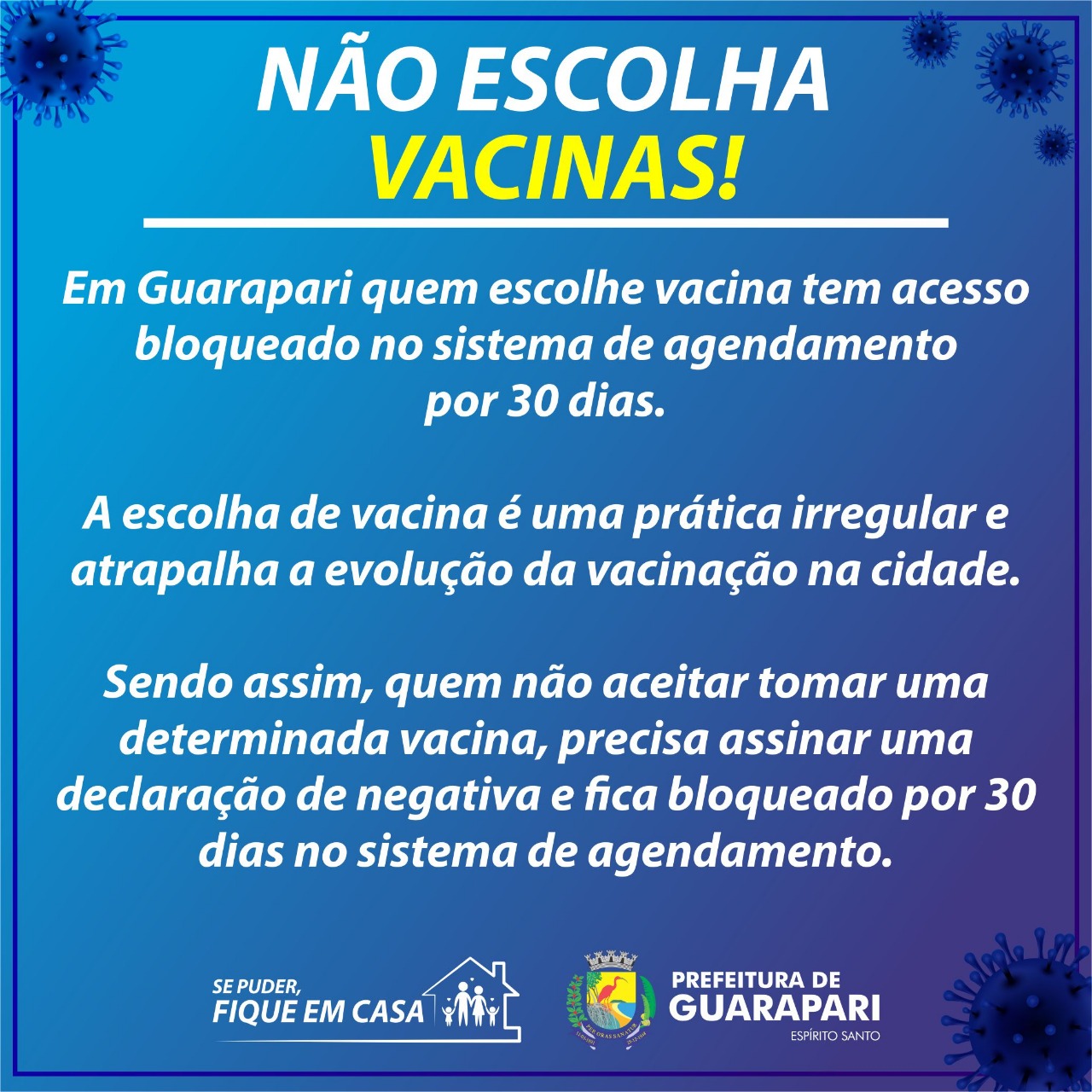 Guarapari: Quem escolhe vacina tem acesso bloqueado no sistema de agendamento por 30 dias 
