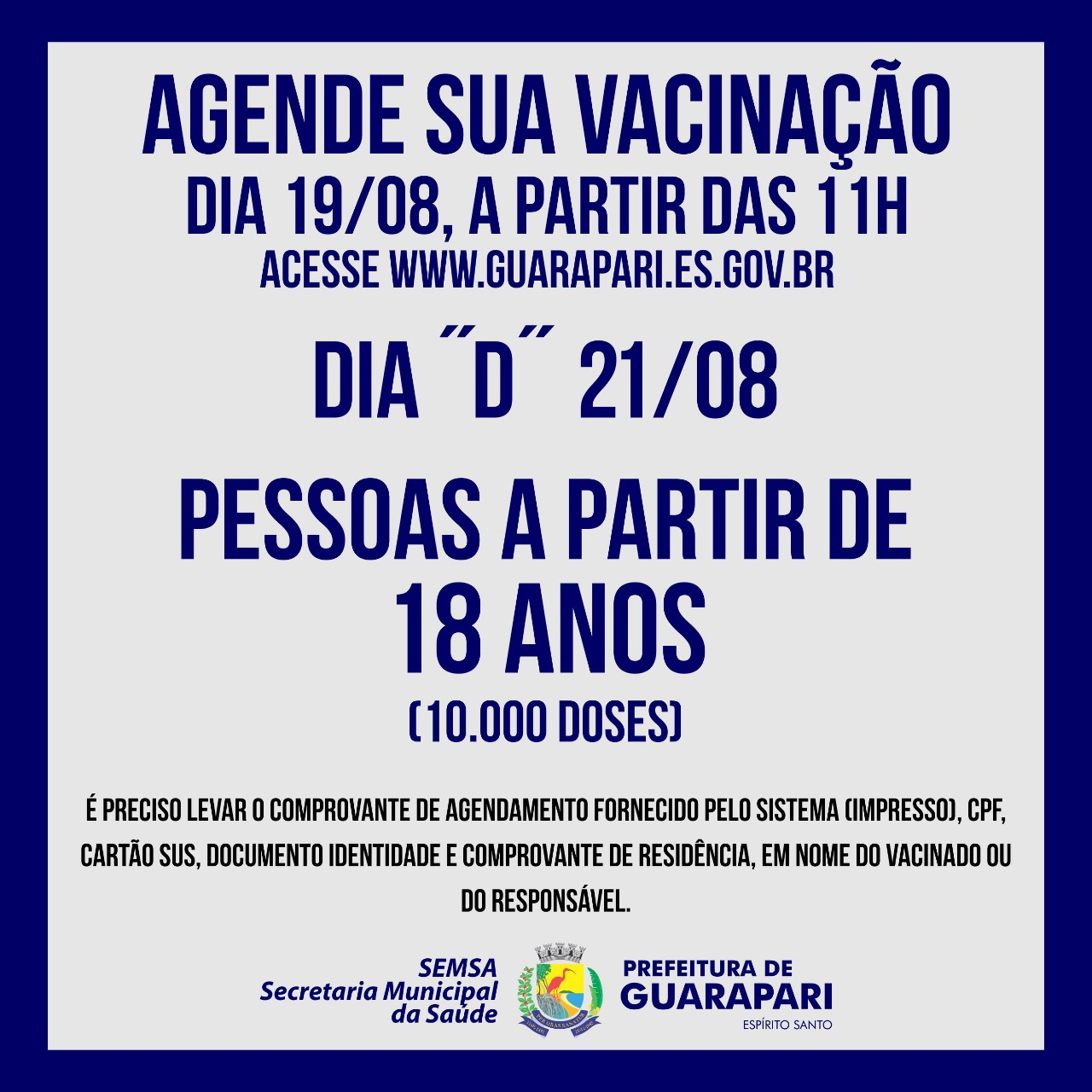 Vacinação Covid-19: Prefeitura de Guarapari realiza Dia D para pessoas a partir de 18 anos 