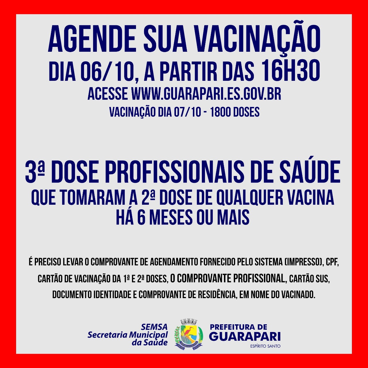 Vem aí o agendamento para terceira dose dos profissionais de saúde 