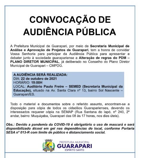 Prefeitura de Guarapari realiza audiência pública sobre o PDM 