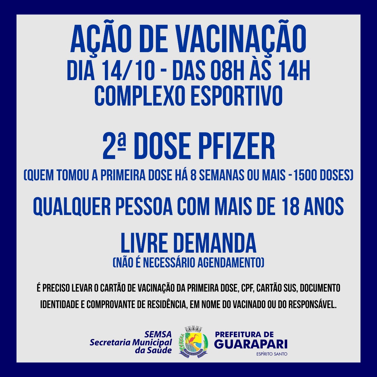 Prefeitura de Guarapari realiza ação de vacinação na quinta-feira para segunda dose da Pfizer