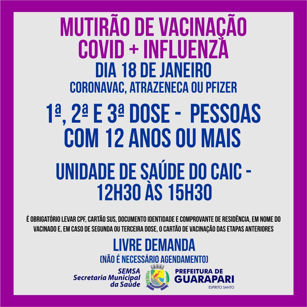 Prefeitura de Guarapari realiza mutirão de vacinação em Coroado