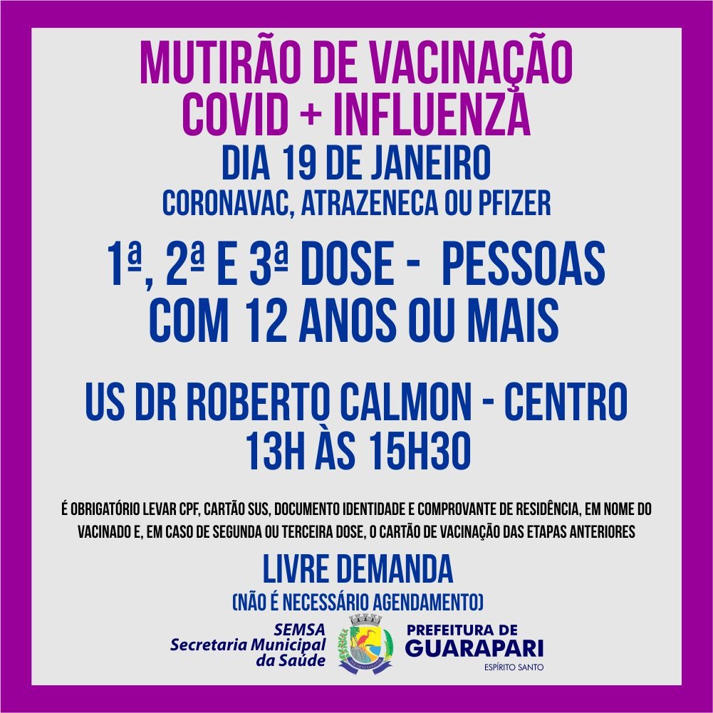 Prefeitura de Guarapari realiza mais uma ação de vacinação nesta quarta-feira