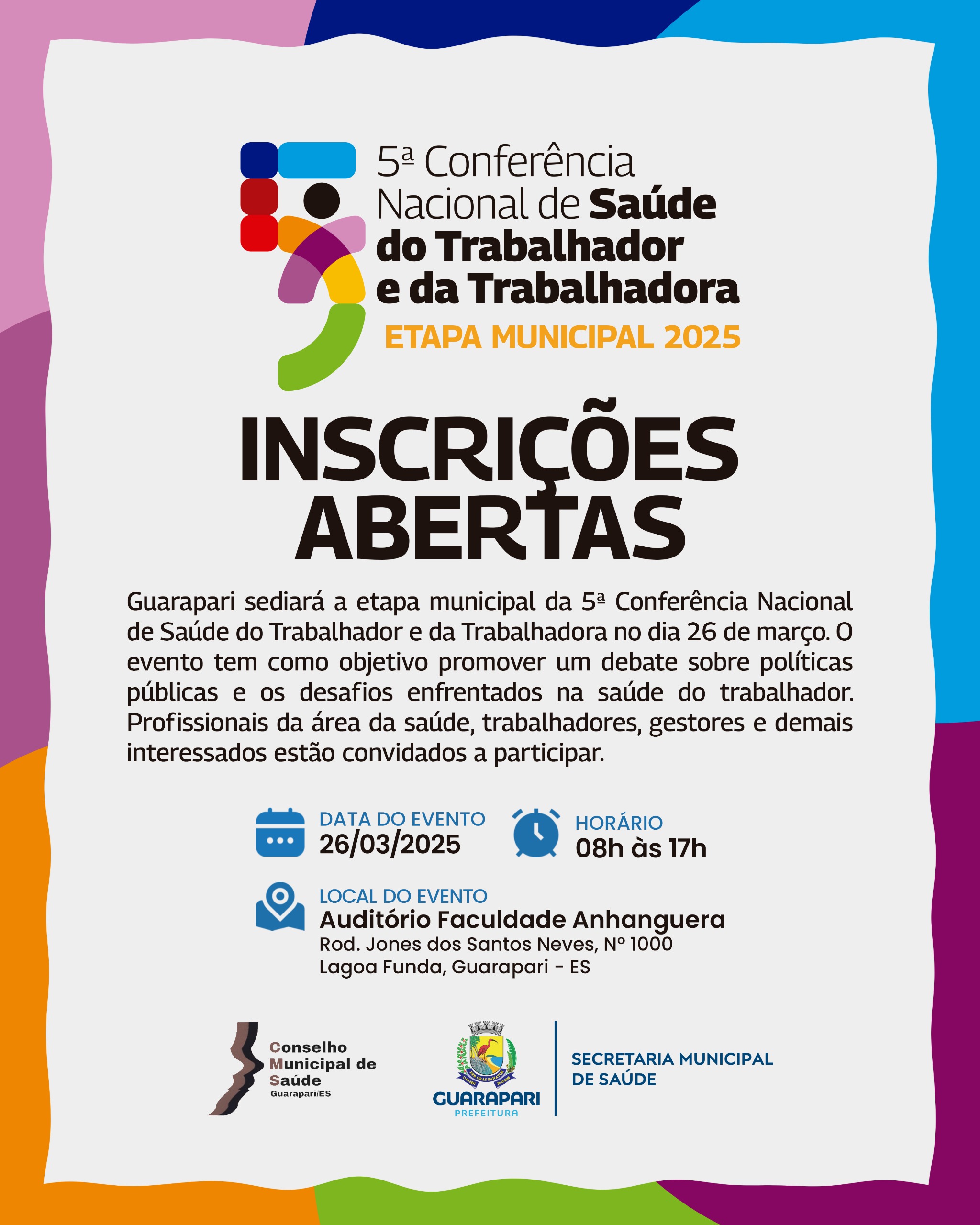 Guarapari abre inscrições para a 5ª Conferência Nacional de Saúde do Trabalhador e Trabalhadora